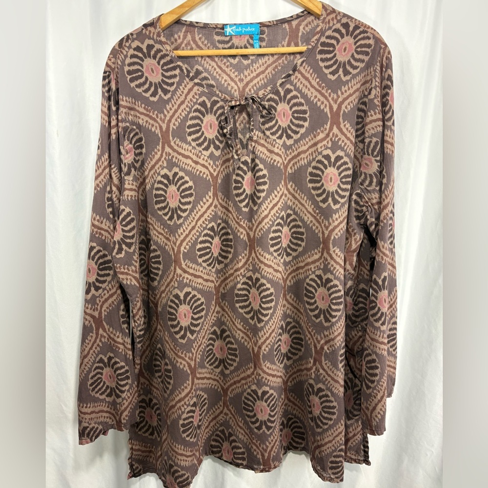 Fresh Produce Women's Fiji Viole Semi Sheer Boho Top Swim Cover Up Sz 3X USA